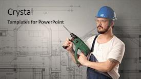  Presentation with technical - Colorful slide deck enhanced with skill development - worker standing with tool backdrop and a light gray colored foreground