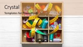  Presentation with tailoring - Slides having skill set - accessories for tailoring in box background and a gold colored foreground