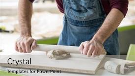  Presentation with apron - PPT theme with skill set - ceramist dressed in an apron background and a light gray colored foreground