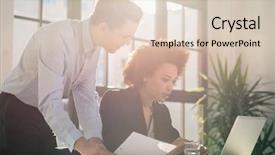  Presentation with helping man - Theme with skilled business man helping his background and a lemonade colored foreground