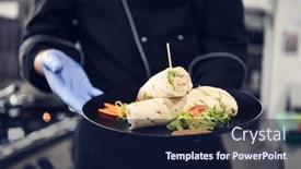  Presentation with medical face mask - Presentation design enhanced with skilled-chef-preparing-traditional-italian background and a navy blue colored foreground