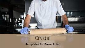  Presentation with medical face mask - Theme having skilled-chef-preparing-traditional-italian background and a coral colored foreground