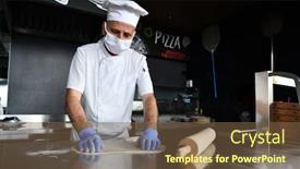  Presentation with medical face mask - Colorful slide set enhanced with skilled-chef-preparing-traditional-italian backdrop and a tawny brown colored foreground