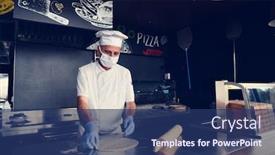  Presentation with medical face mask - Amazing PPT theme having skilled-chef-preparing-traditional-italian backdrop and a ocean colored foreground