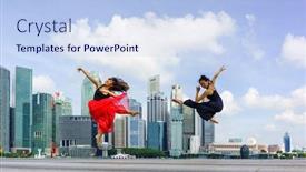  Presentation with singapore - Colorful presentation theme enhanced with skilled-dancers-in-front backdrop and a sky blue colored foreground