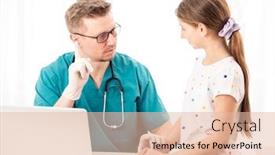  Presentation with tests - Amazing slide set having skilled doctor doing some optic tests with patient teen isolated on white background backdrop and a lemonade colored foreground