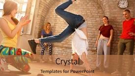  Presentation with brake - PPT theme consisting of skilled male brake dancer having background and a coral colored foreground