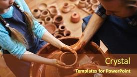  Presentation with daughter - Cool new presentation theme with skilled man and his daughter making clay jugs together backdrop and a tawny brown colored foreground