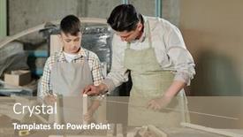  Presentation with assembling wooden furniture furniture - Beautiful presentation theme featuring skilled-man-in-apron-putting backdrop and a coral colored foreground
