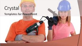  Presentation with female male symbol - Presentation featuring skilled trades - female and male tradespeople holding background and a lemonade colored foreground