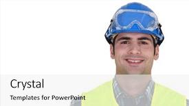  Presentation with portrait happy family smiling - Presentation theme consisting of skilled trades - portrait of smiling craftsman background and a white colored foreground