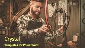  Presentation with mechanic - Theme enhanced with skilled trades - stylish bicycle mechanic doing his background and a tawny brown colored foreground