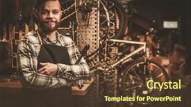  Presentation with electronics workshop - Amazing PPT layouts having skilled trades - stylish bicycle mechanic standing backdrop and a tawny brown colored foreground
