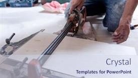 Presentation with ceramic tiles - Presentation theme with skilled-worker-cutting-the-ceramic background and a sky blue colored foreground