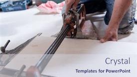  Presentation with ceramic tiles - Audience pleasing presentation design consisting of skilled-worker-cutting-the-ceramic backdrop and a sky blue colored foreground