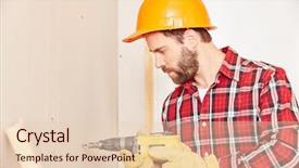  Presentation with drilling - Theme with skilled worker drilling during renovation background and a  colored foreground
