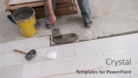  Presentation with flooring - Cool new PPT layouts with skilled-worker-installing-the-ceramic backdrop and a light gray colored foreground