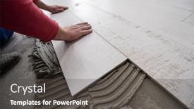  Presentation with flooring - PPT theme consisting of skilled-worker-installing-the-ceramic background and a dark gray colored foreground