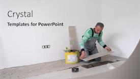  Presentation with ceramic tiles - Theme enhanced with skilled-worker-installing-the-ceramic background and a light gray colored foreground