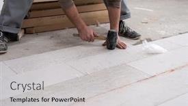  Presentation with ceramic tiles - Audience pleasing slide set consisting of skilled-worker-installing-the-ceramic backdrop and a light gray colored foreground