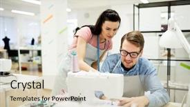  Presentation with intern - Slides consisting of skilled young lady with centimeter background and a soft green colored foreground