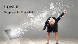  Presentation with flying - Theme having skills matrix - young businesswoman evading papers flying background and a light gray colored foreground