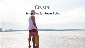  Presentation with young happy people smiling - Cool new theme with skimboarding-water-sport-and-people backdrop and a sky blue colored foreground