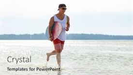  Presentation with young happy people smiling - Audience pleasing theme consisting of skimboarding-water-sport-and-people backdrop and a white colored foreground