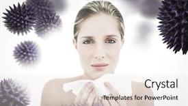  Presentation with sneezing - Slide set featuring skin allergy - unhappy fresh blonde woman sneezing background and a  colored foreground