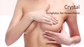  Presentation with skin cancer - PPT theme featuring skin anatomy - female controlling breast for cancer background and a lemonade colored foreground