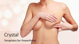  Presentation with breast cancer - Colorful presentation design enhanced with skin anatomy - woman pressing her breast backdrop and a coral colored foreground