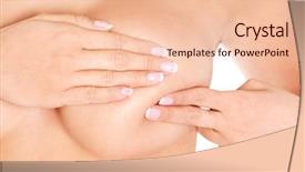  Presentation with breast exam - Slide set consisting of skin anatomy - young woman examining her breast background and a lemonade colored foreground