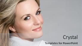  Presentation with young business woman smile show - Amazing presentation theme having skin beauty - smiling young woman backdrop and a light gray colored foreground