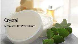  Presentation with lotion - Slides with skin beauty oils - beautiful composition with cocoa butter background and a soft green colored foreground