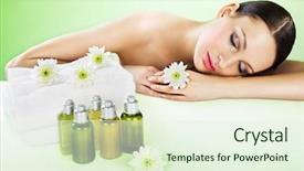  Presentation with cosmetic - PPT layouts consisting of skin beauty oils - beautiful woman and organic cosmetic background and a sky blue colored foreground