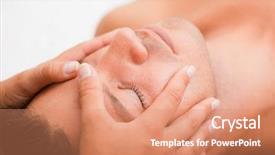  Presentation with man relaxing on massage table - Audience pleasing PPT layouts consisting of skin beauty oils - man relaxing comfort getting neck backdrop and a coral colored foreground