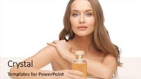  Presentation with beautiful skin - PPT theme with skin beauty oils - picture of beautiful woman background and a coral colored foreground