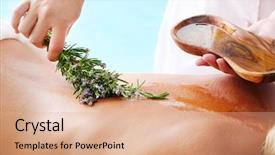  Presentation with olive oil - Colorful slide deck enhanced with skin beauty oils - spa treatment - woman undergoing backdrop and a coral colored foreground