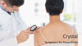  Presentation with melanoma - Colorful presentation design enhanced with skin cancer - dermatologist examining melanoma on woman backdrop and a lemonade colored foreground
