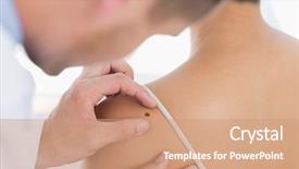  Presentation with skin doctor - Slide deck having skin cancer - male doctor examining mole background and a coral colored foreground