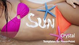  Presentation with skin cancer - PPT theme consisting of skin cancer - part o female sunbathing background and a coral colored foreground