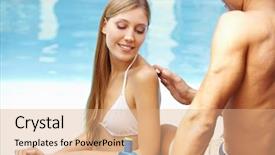  Presentation with sunscreen - Cool new theme with skin cancer - young man lubing back backdrop and a coral colored foreground