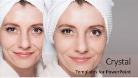  Presentation with aging skin - PPT theme enhanced with skin care anti-aging procedure background and a coral colored foreground