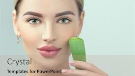  Presentation with skin care - Beautiful presentation theme featuring skin-care-beauty-woman backdrop and a coral colored foreground