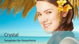  Presentation with beach - Colorful presentation theme enhanced with skin care free - beautiful woman on the background backdrop and a arctic colored foreground