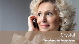  Presentation with phone - Audience pleasing slides consisting of skin care free - senior woman talking on mobile backdrop and a  colored foreground