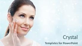  Presentation with cream - Amazing PPT theme having skin care free - woman applying cream on her backdrop and a sky blue colored foreground