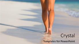  Presentation with footprints and sand beach - Beautiful slide set featuring skin care free - woman legs walking backdrop and a mint green colored foreground