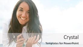  Presentation with beach - Audience pleasing slide deck consisting of skin care free - woman smiling at the beach backdrop and a white colored foreground