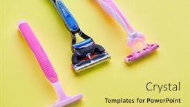  Presentation with skin care - Amazing PPT theme having skin-care-products-razors backdrop and a yellow colored foreground